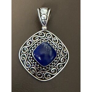 BA 925 Sterling Silver Lapis Lazuli Square Pendant 1.5"
